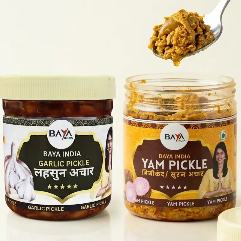 Suran Green Chilli and garlic & Garlic Pickle Combo Each 250g