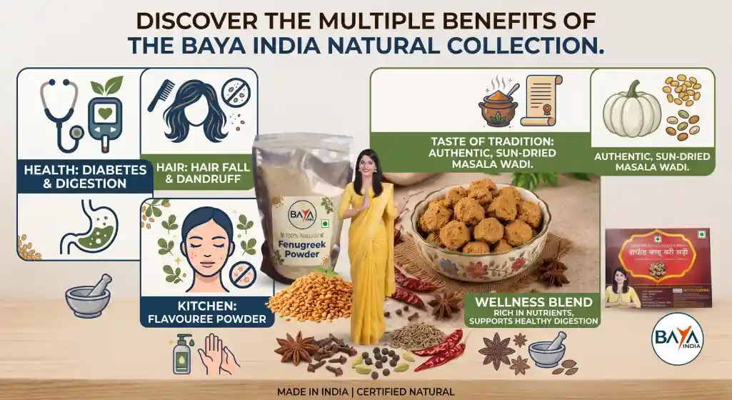 Baya India homemade dal masala badi and Methi Powder The Perfect Balance of Taste & Health: Upgrade Your Kitchen with Baya India