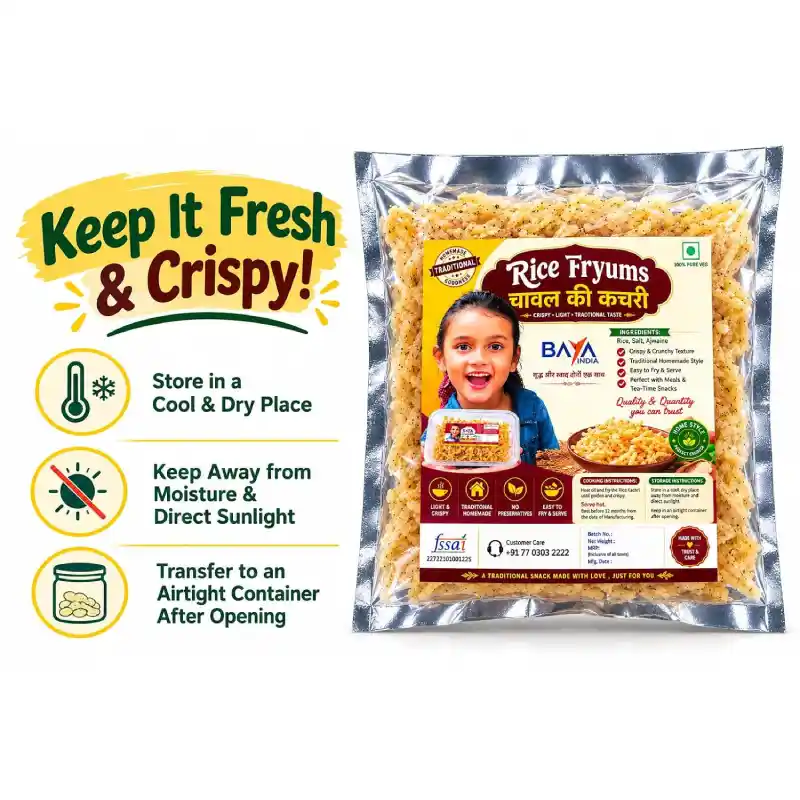 Rice Kachari Fryums | Sun-Dried Rice Fryums | Ready To Fry  | Traditional Indian Snack | Baya India