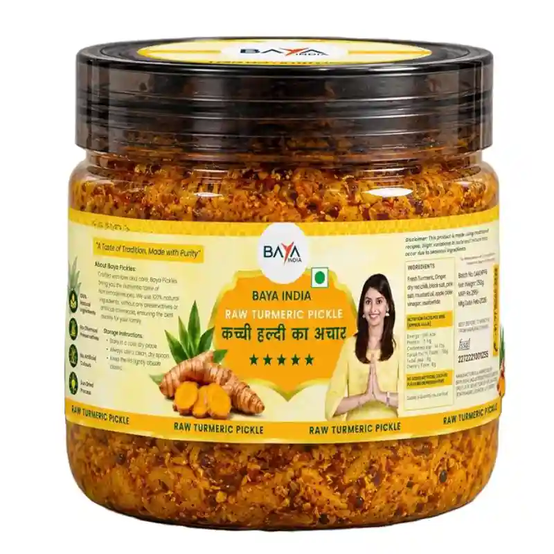 Baya India Kacchi Haldi Ka Achar | Turmeric Pickle | Homemade Pickle in Mustard Oil | Sun-Dried | No Added Colours or Flavours | 250g