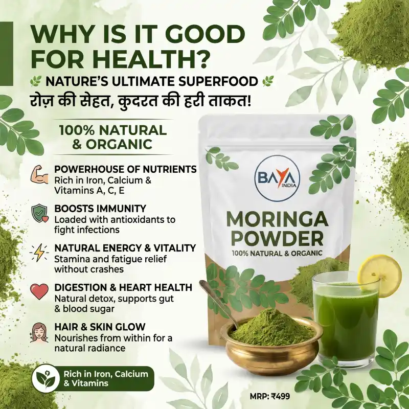 BAYA INDIA Natural Sahjan Churan / Moringa Oleifera Leaf Powder – 400g Daily Ayurvedic Superfood - Image 4