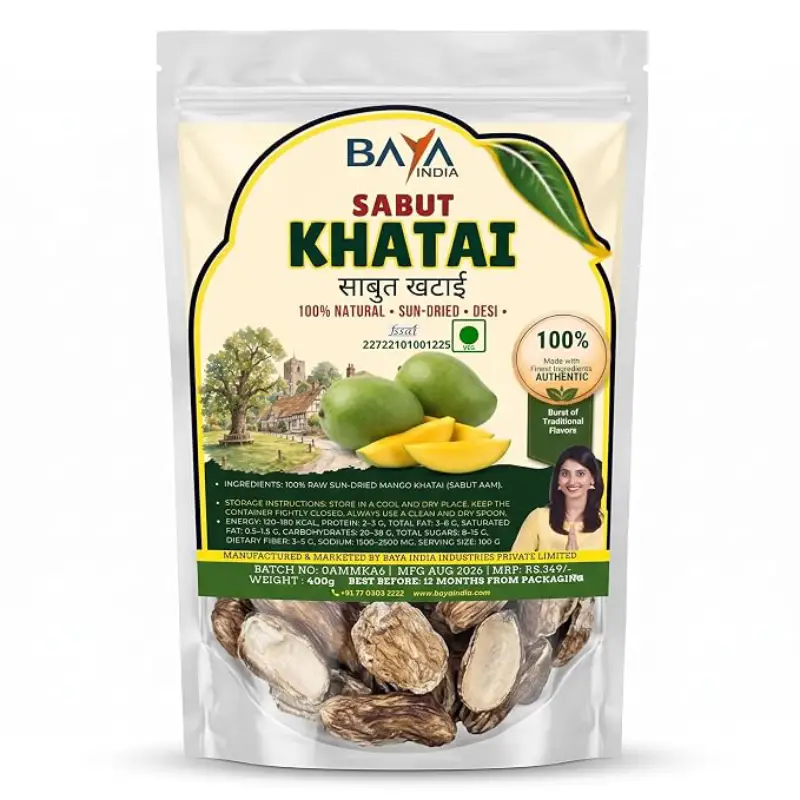 Baya India Pure Sun-Dried Raw Mango Slices | Desi Sukha Aam/Sabut Khatai | Natural Aam Ki Phali for Cooking & Masala 400g