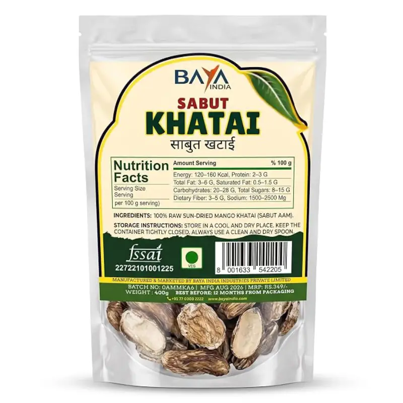 Baya India Pure Sun-Dried Raw Mango Slices | Desi Sukha Aam/Sabut Khatai | Natural Aam Ki Phali for Cooking & Masala 400g